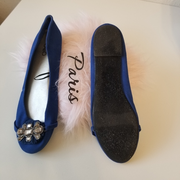 Cato Royal Blue Faux Suede Embellishments large Chungy Rhinstone Flat Ballerinas - Picture 5 of 11